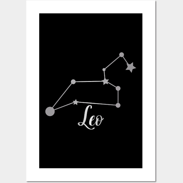 Leo Zodiac Constellation in Silver - Black Wall Art by Kelly Gigi